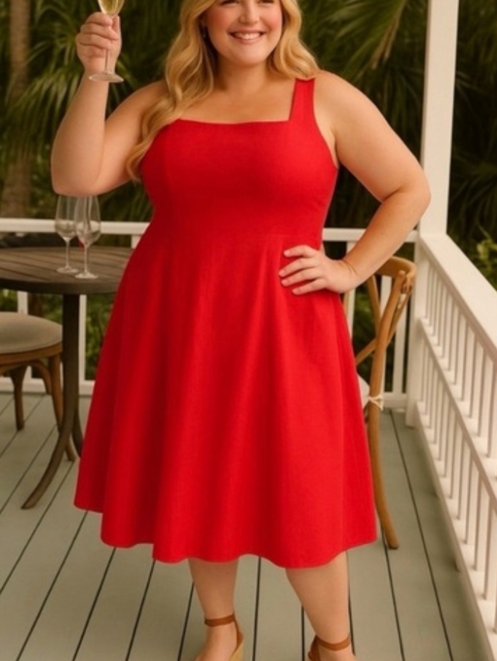 Red Square-Neck Fit & Flare Dress - Belle Isle
